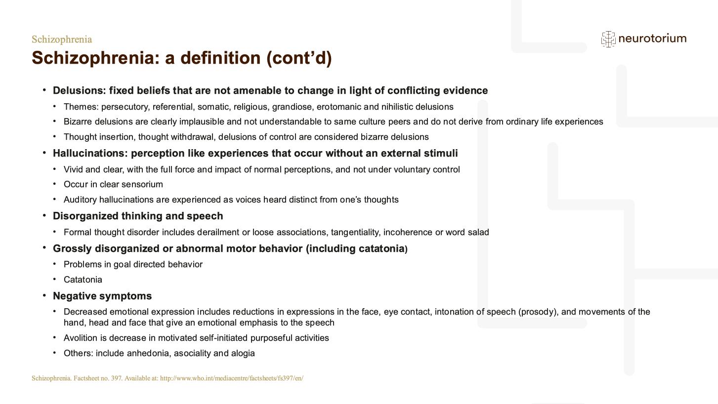 Schizophrenia – Definitions and Diagnosis – slide 4